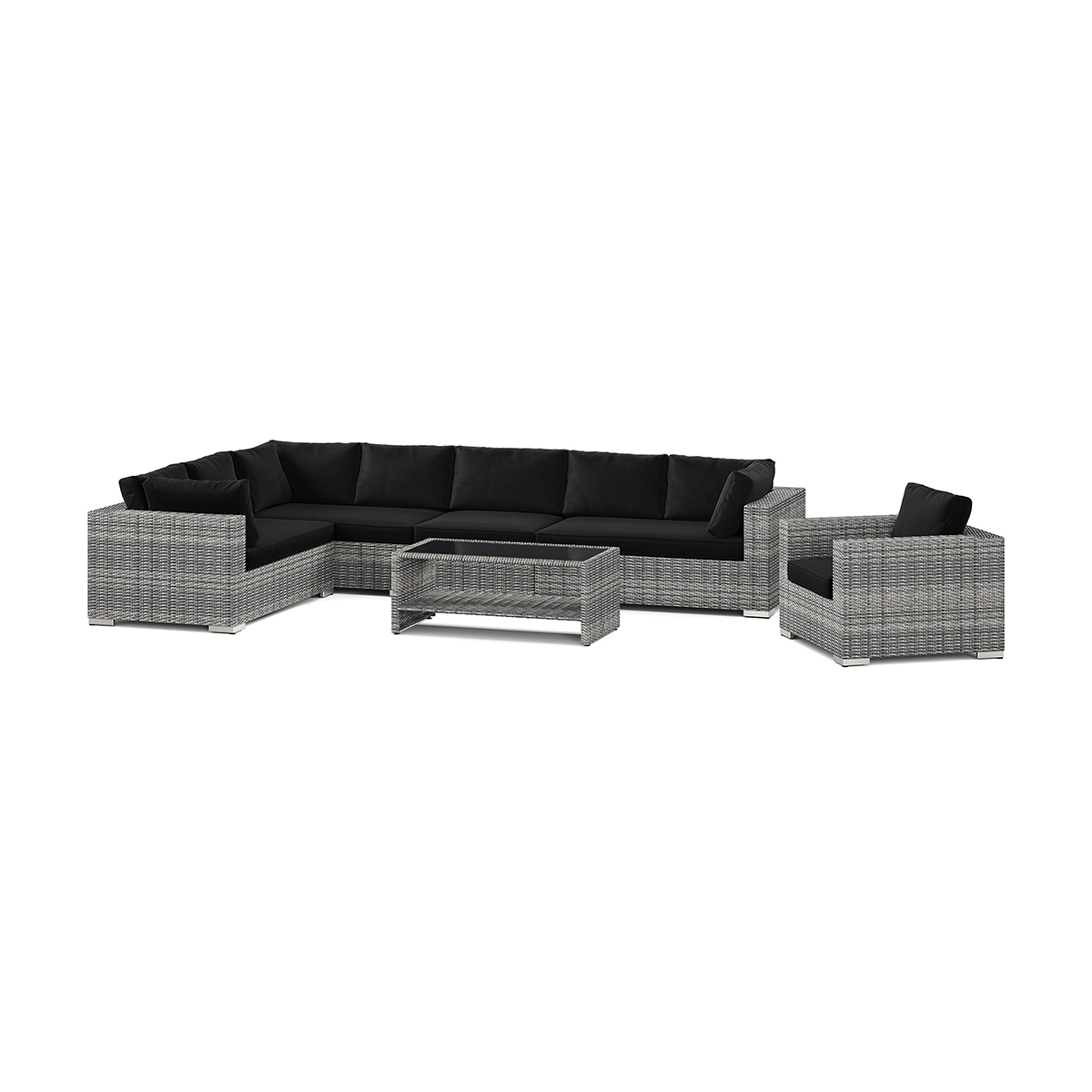 Loungegrupp Comfort Garden Bahamas utomhus L-soffa höger 8-sits med fåtölj och bord med hylla