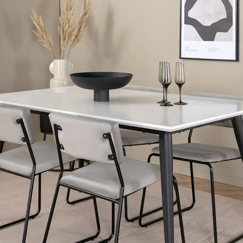 Jimmy Dining Table - Black / White HPL+Kenth Chair - Black Grå/Vit/Svart