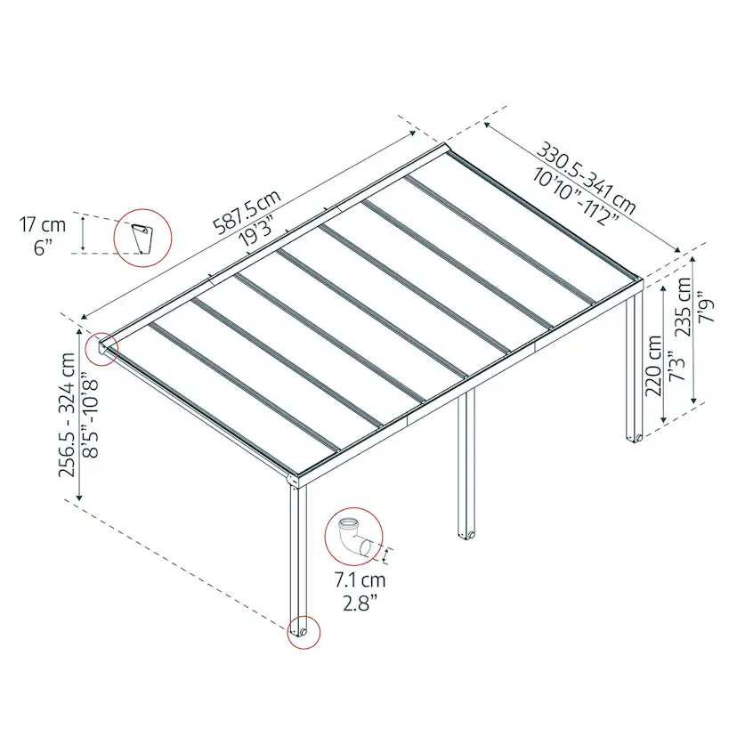 STOCKHOLM PATIO COVER 3.4X5.9 GREY CLEAR 3,4 x 5,9 m