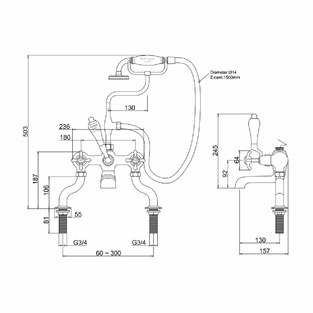 Dusch- och Badkarsblandare Burlington CL15 Anglesey