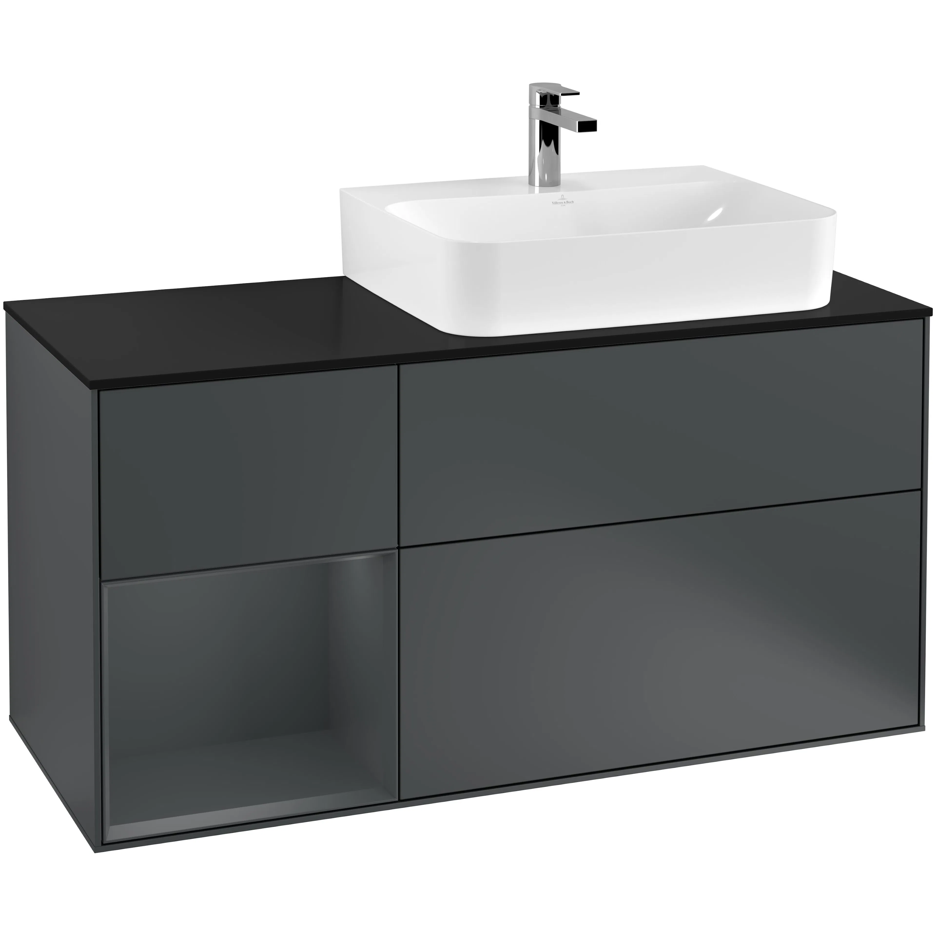 Tvättställsskåp Villeroy & Boch Finion med 3 Lådor Hylla och Bänkskiva för Ocentrerat Tvättställ
