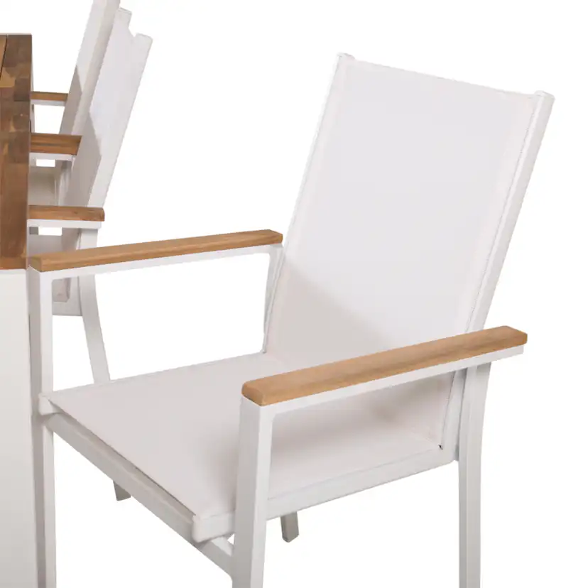 Bois Bord200*100cm-vit/Acacia+Texas stol-vit/Teak6 Akacia/Vit