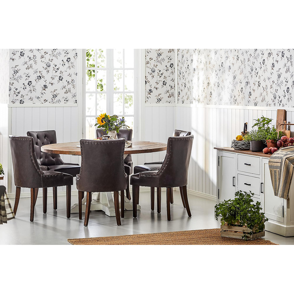 Matgrupp Manor House Lyon Runt Matbord Ø150 cm & 6 Tuva Stolar Trä/Brun Almträ