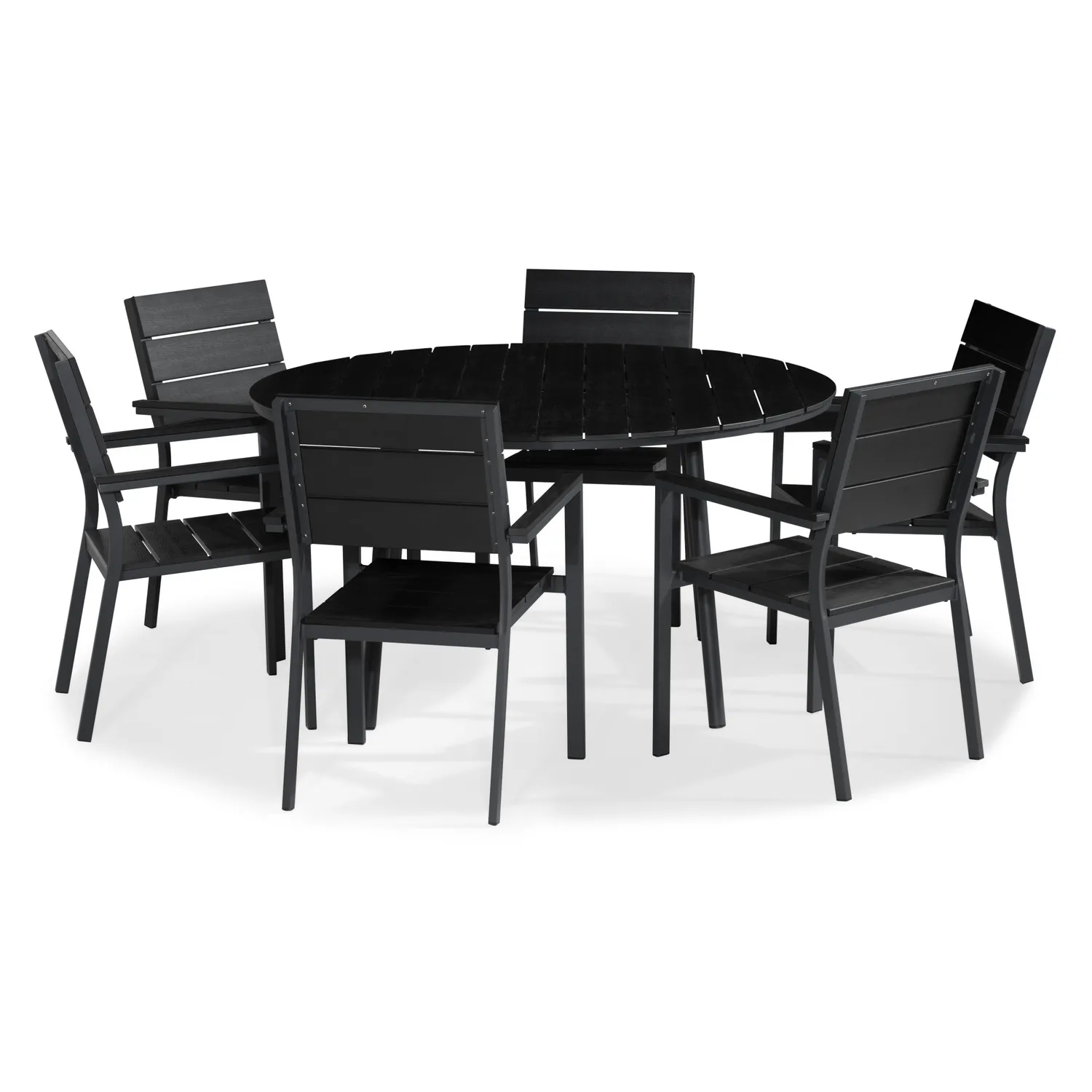 Matgrupp Utomhus Comfort Garden Tunis Rund 140 med 6 StapelTrädgårdsstolar Aintwood