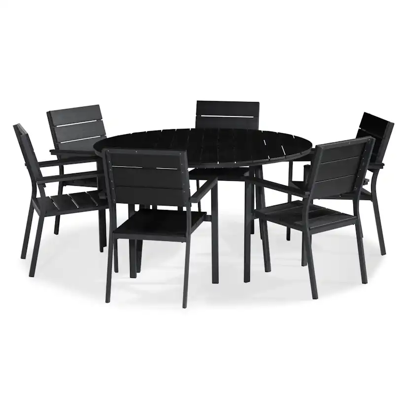 Matgrupp Utomhus Comfort Garden Tunis Rund 140 med 6 StapelTrädgårdsstolar Aintwood