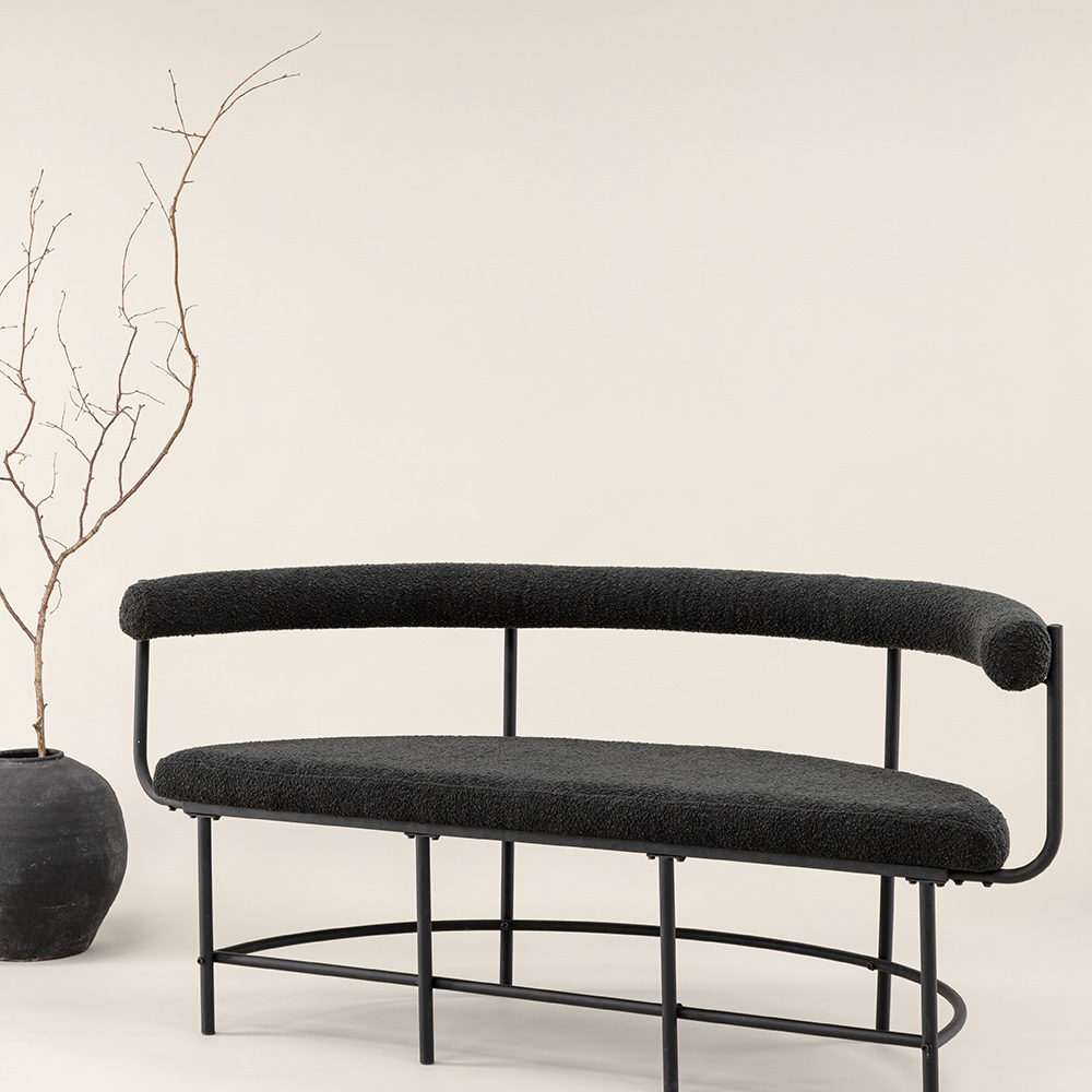 Sittbänk Vind Stallhagen x Josefin Lustig Svart Bänk med Ryggstöd Boucle/Stål 165 cm