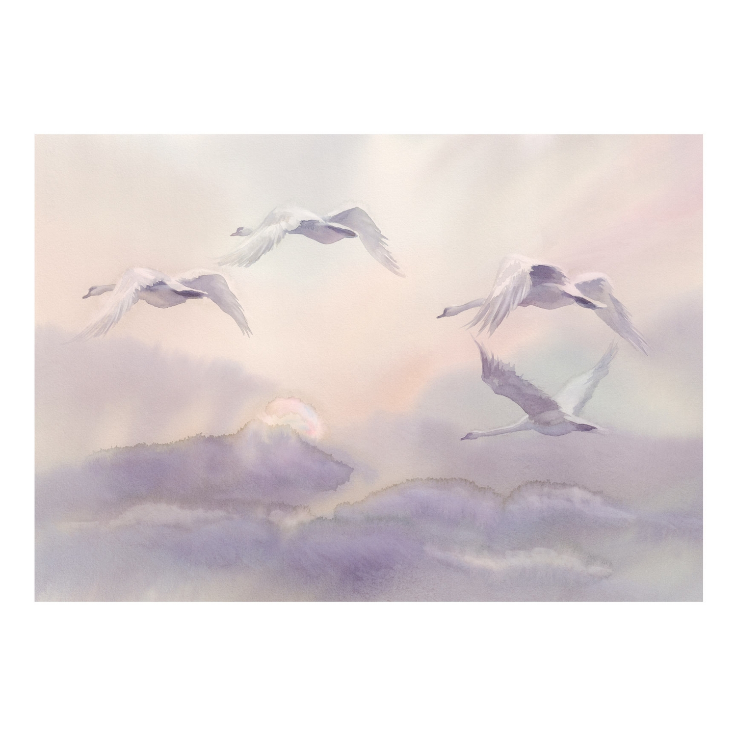 Fototapet Arkiio Självhäftande Flying Swans