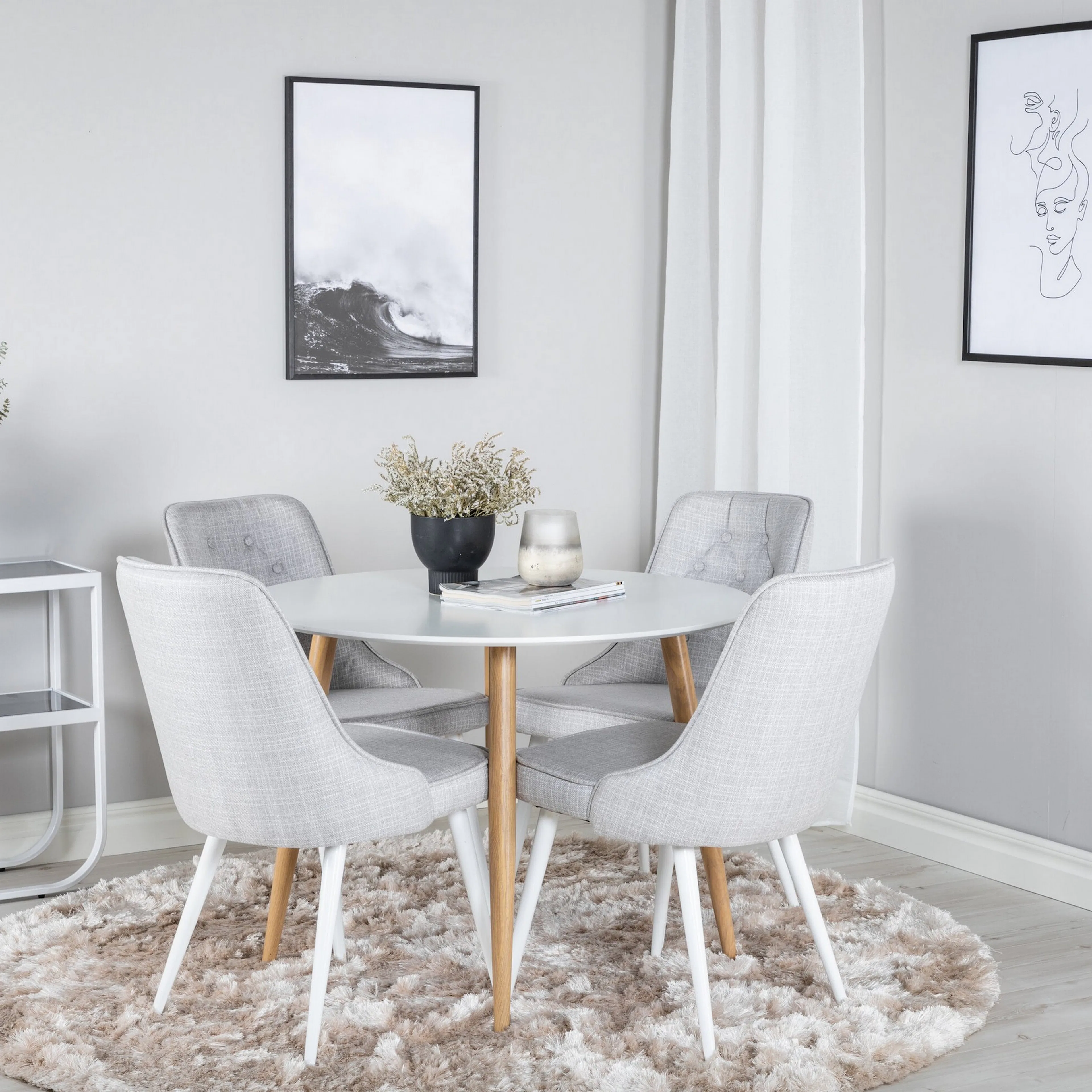 Plaza Runt Matbord - Ek-Look / Vit - ø100*H75 +Velvet Deluxe Vit/Ljusgrå/Vit