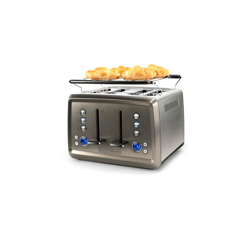 Brödrost Black+Decker 4-Skivor Borstat Stål 1960W LCD-skärm & 3 Funktioner