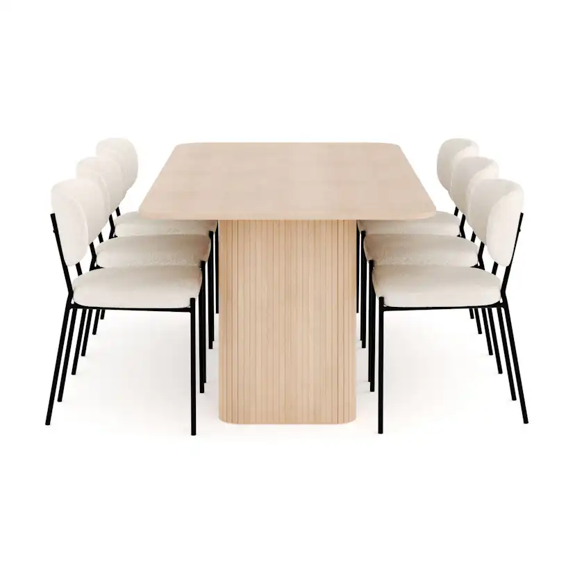 Matgrupp Bark Kopparbo Rektangulärt Matbord 200-260 cm Förlängningsbartt med 6 Gemmiano Matstol