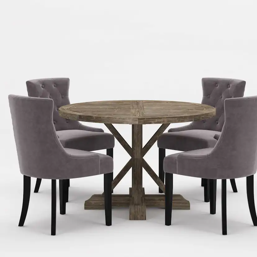 Matgrupp Bloomington Lyon Runt Matbord 120 cm med 4 Viktoria Matstol Sammet