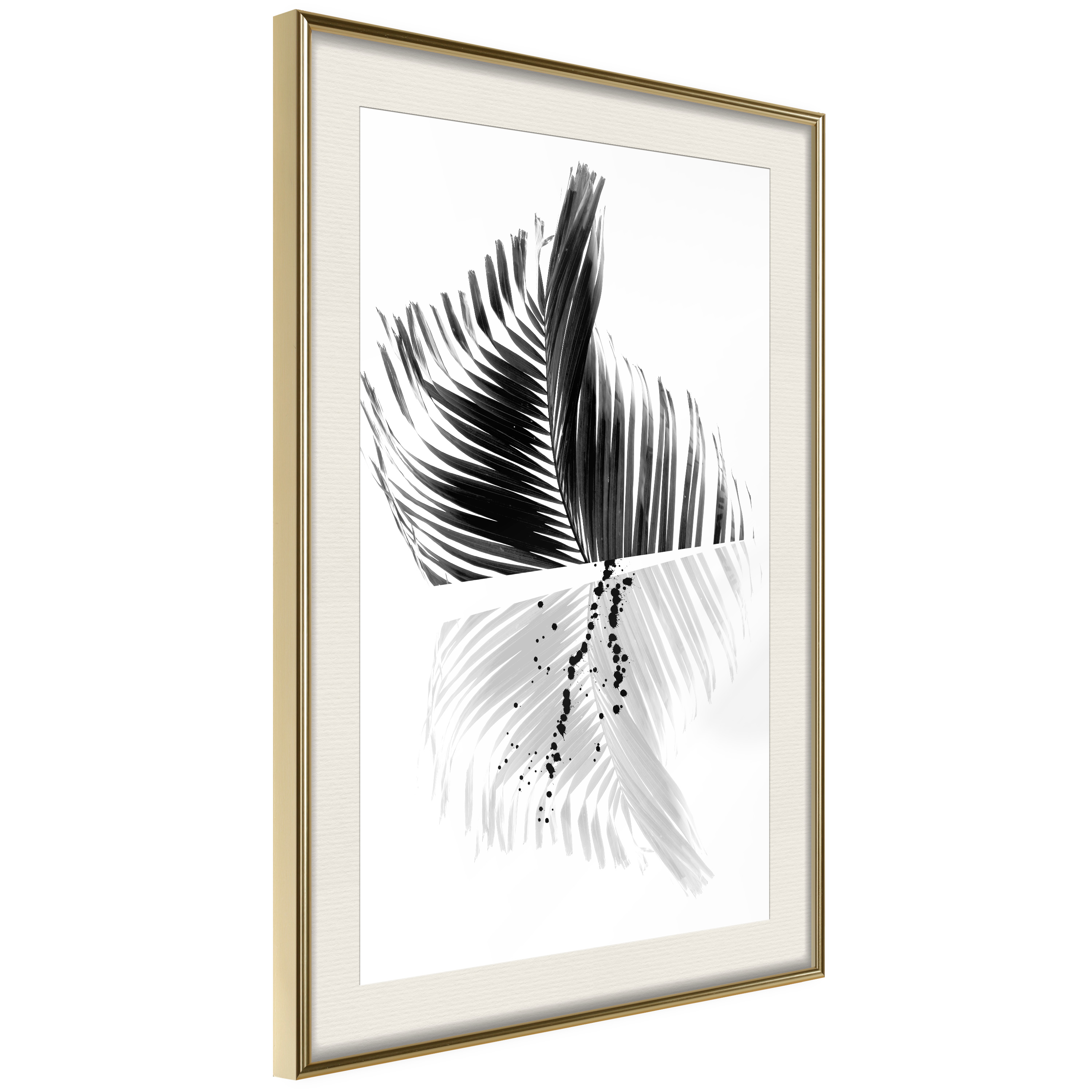 Affisch - Black And White Palm [Poster] 40x60 Guld ram med passepartout, 40x60 cm