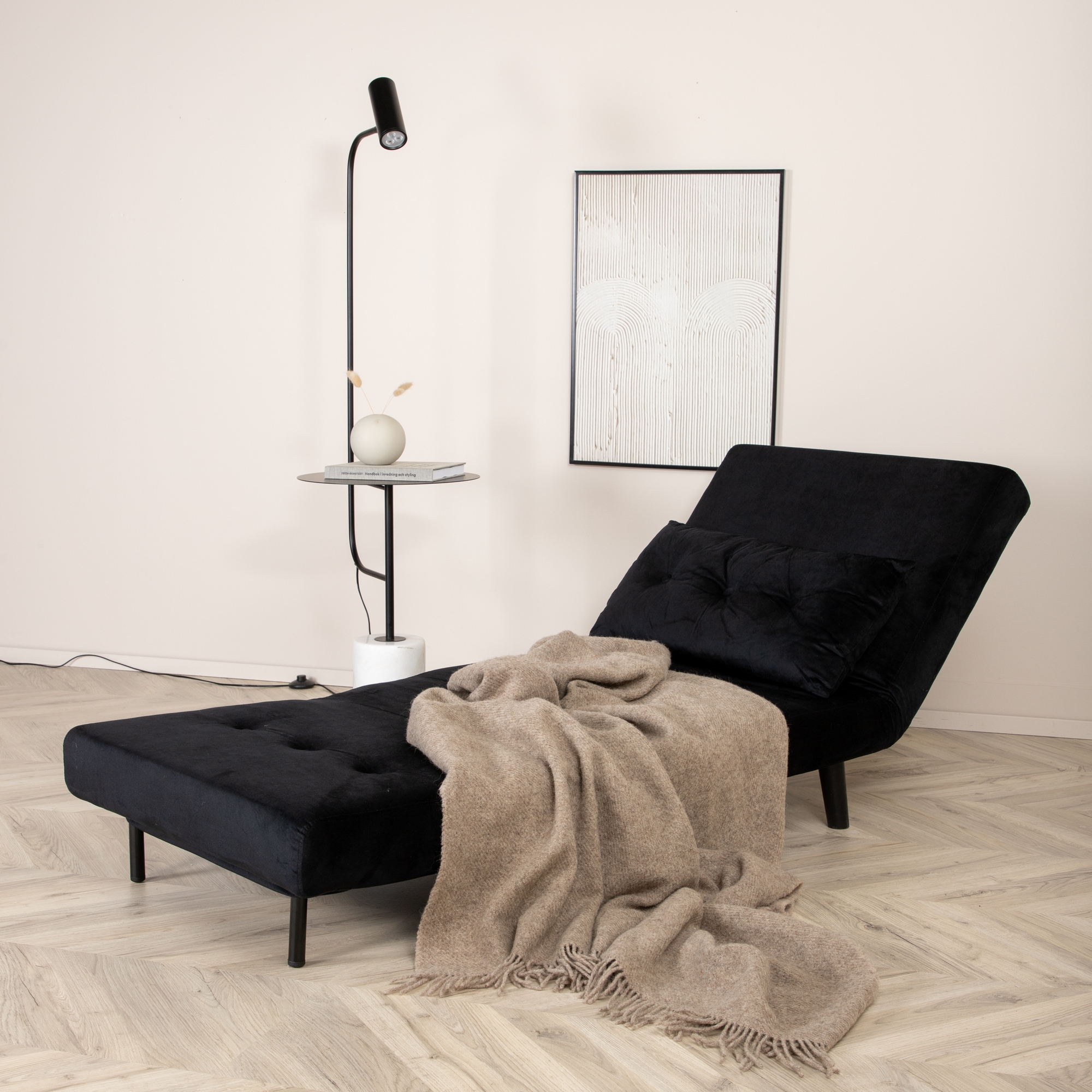 Vicky Folding Bed Single - Black / Black Velvet Svart
