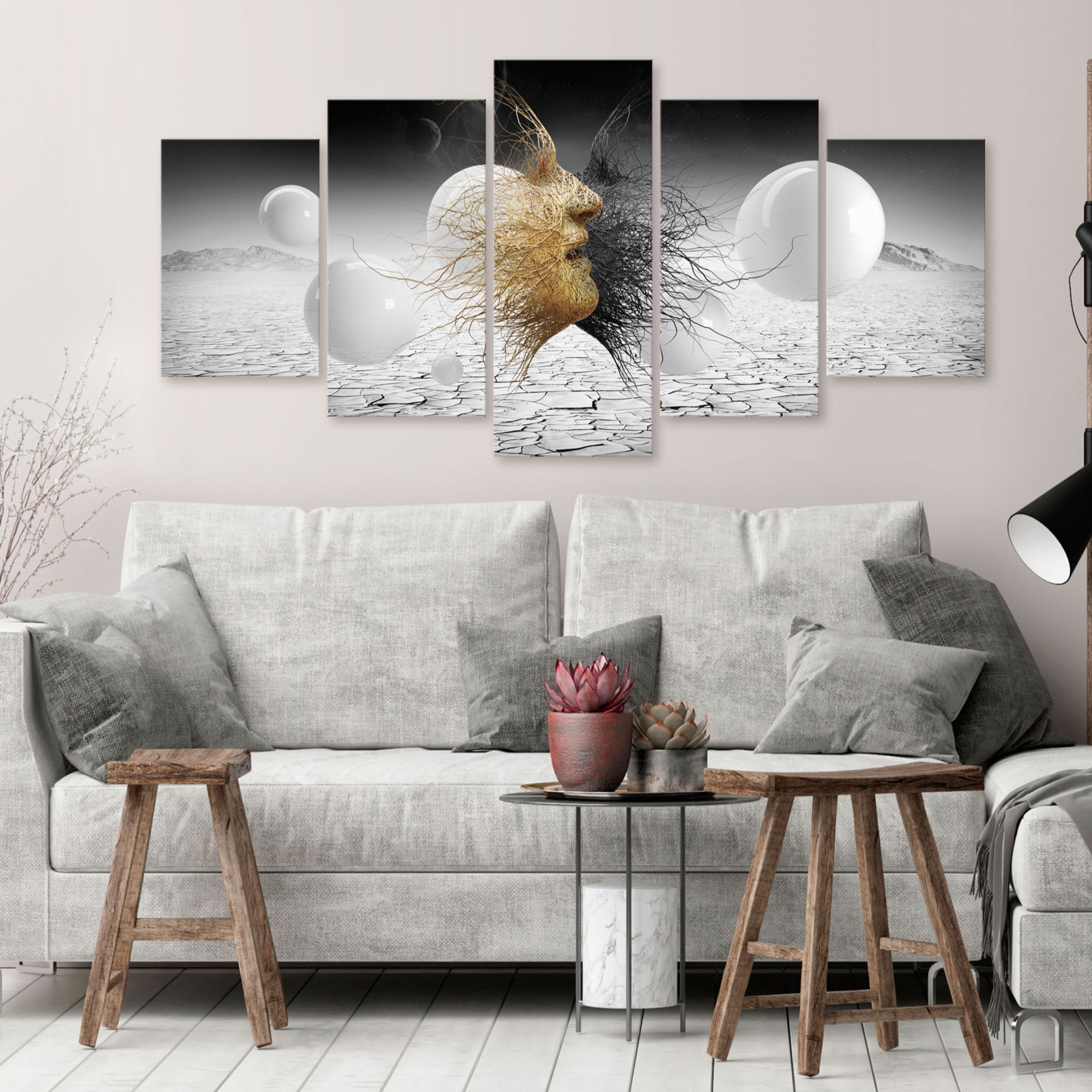 Tavla Arkiio Woven Faces Wide Golden 5 delar