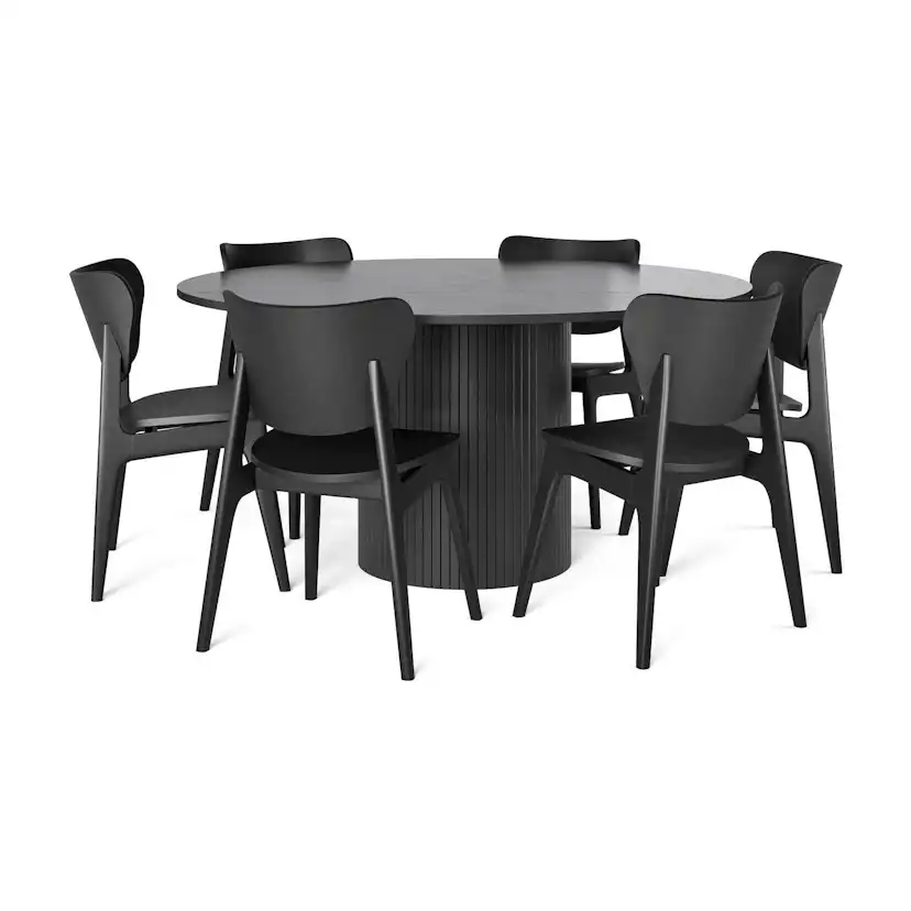 Matgrupp Bark Kopparbo Runt Matbord 150 cm med 6Jerup Matstol Svart