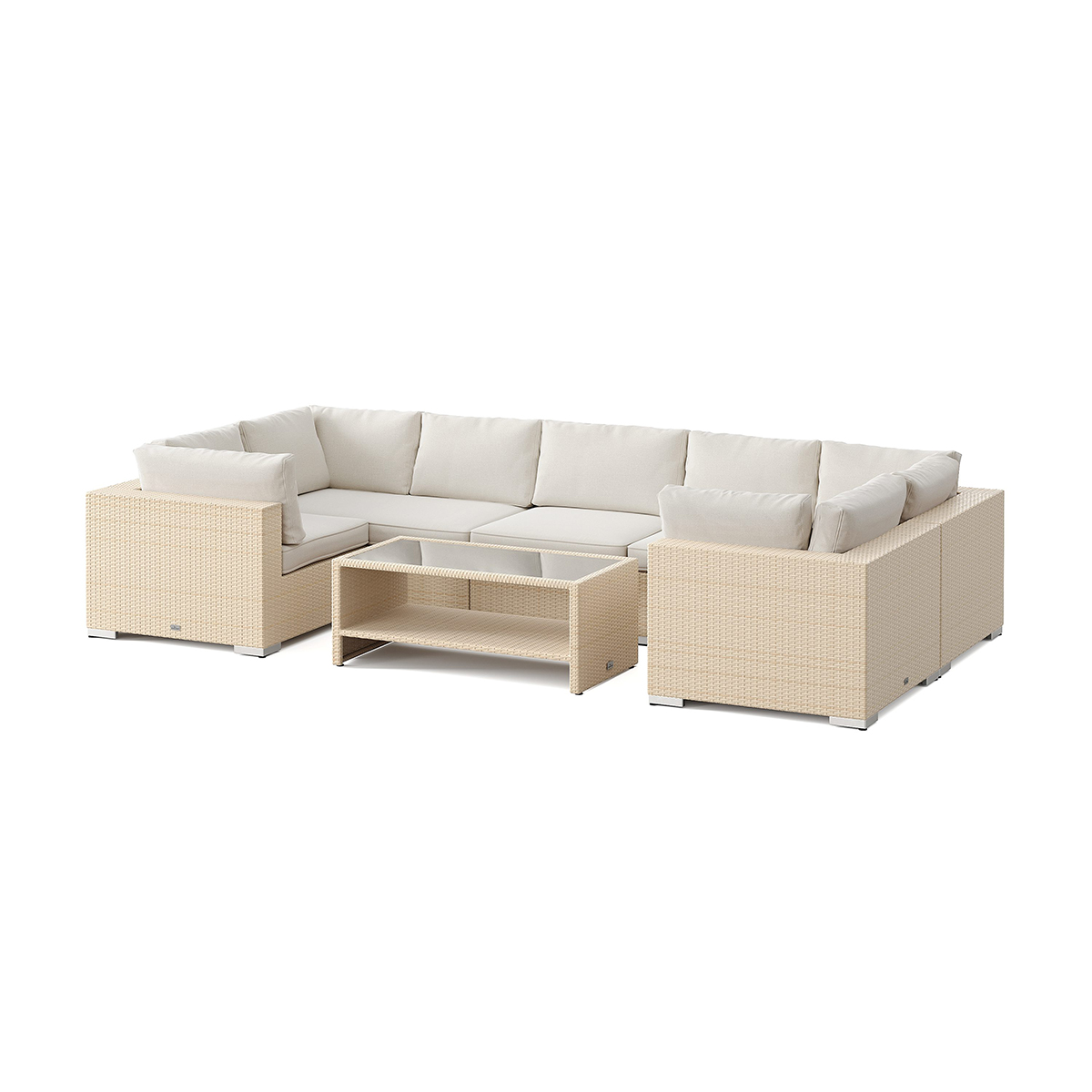 Bahamas U-soffa Stängt avslut 7 sits - bord med hylla Beige