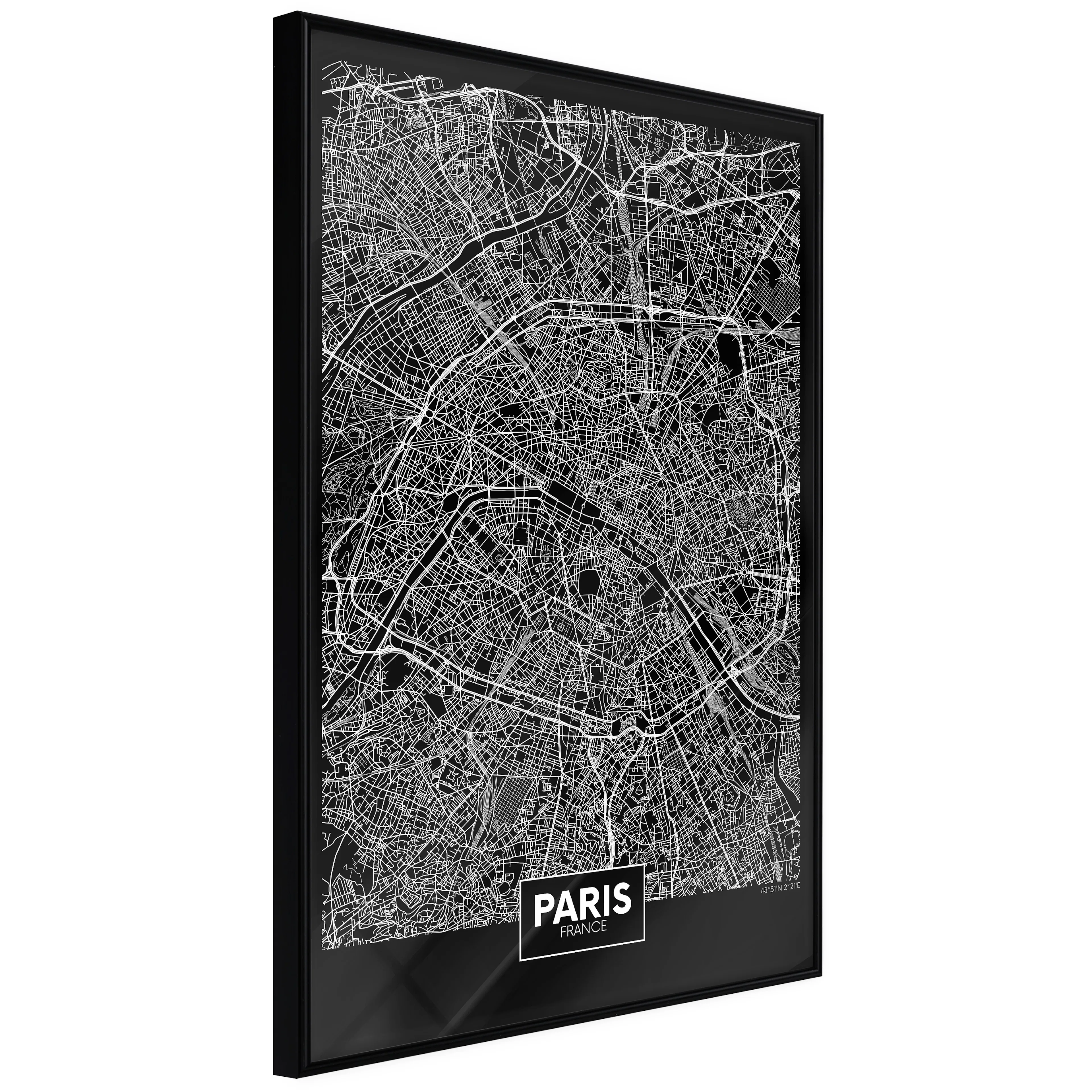 Affisch - Dark Map of Paris [Poster] 20x30 Svart ram, 20x30 cm