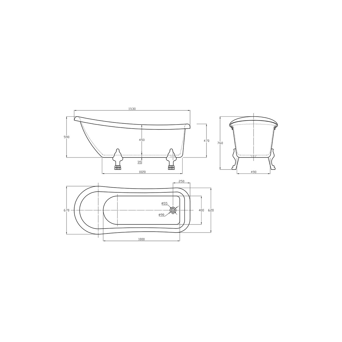 Badkar Noro Old England 153 Vit