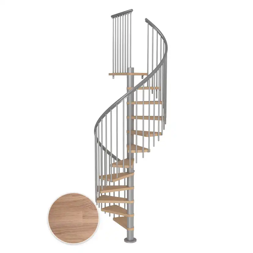 MONTREAL spiral ek vit oljad pearl grey CLASSIC4 11T Ø120 Pearl Grey, D: 1200 mm, Golv till golv höjd: 2500-2860 mm, 11+1 steg