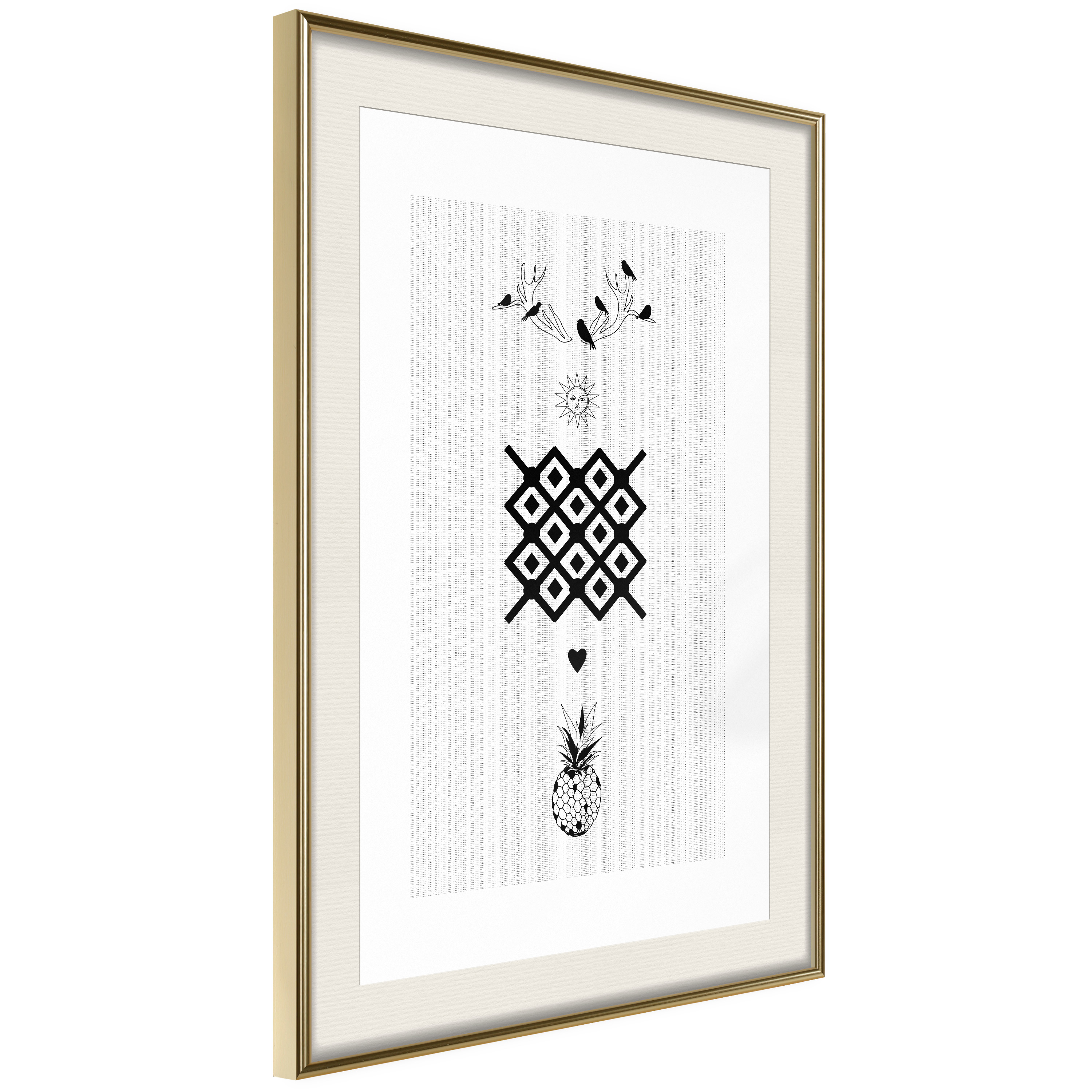Affisch - Happiness [Poster] 20x30 Guld ram med passepartout, 20x30 cm