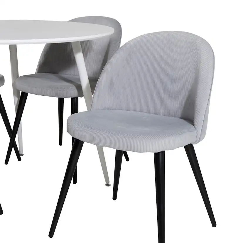 Plaza Round Table - White top/Velvet Chair -ljusgrå/ Black_4 Vit/Grå/Svart