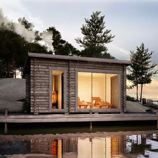 Bastu Baseco Gellas Funkis 15 m² Fristående Bastuhus med Isolerat Skjutglasparti