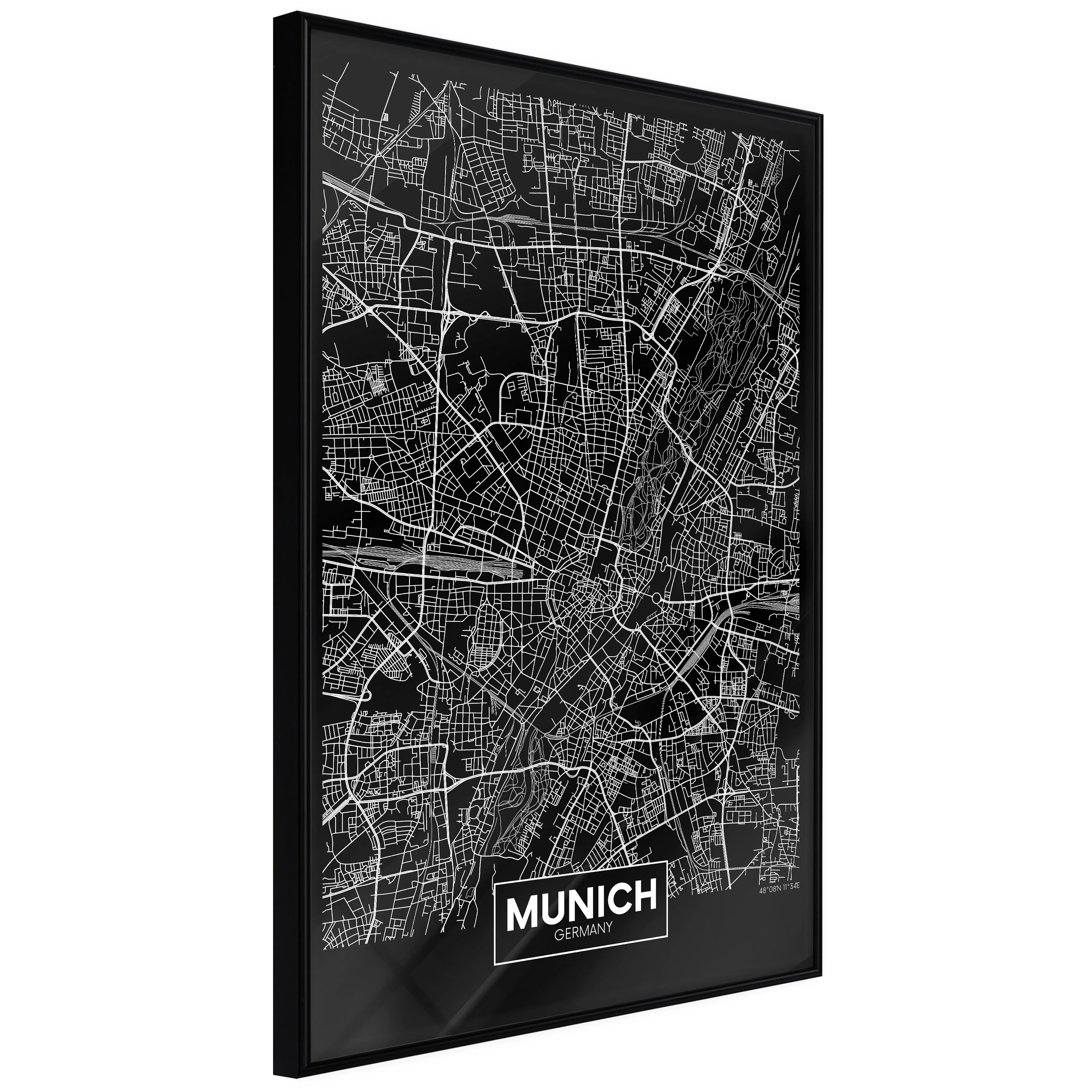 Affisch - Dark Map of Munich [Poster] 20x30 Svart ram, 20x30 cm