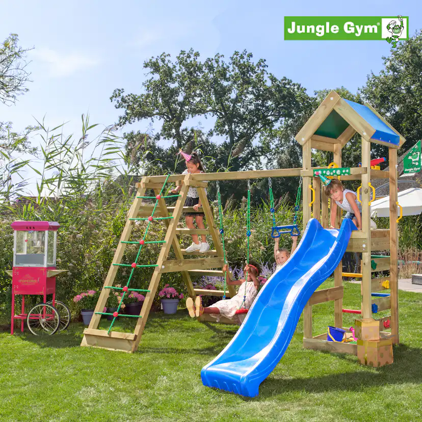 Jungle Gym Patio med klätterställning, 2 gungor och blå ruts Blå