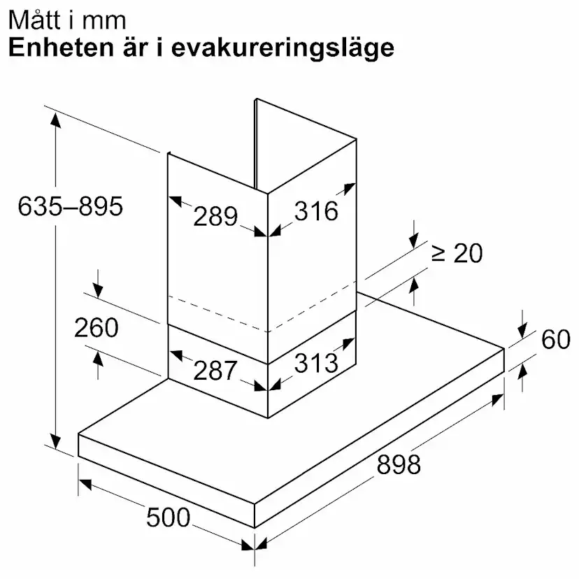 Vägghängd köksfläkt Bosch Serie 2 DWB93BC30