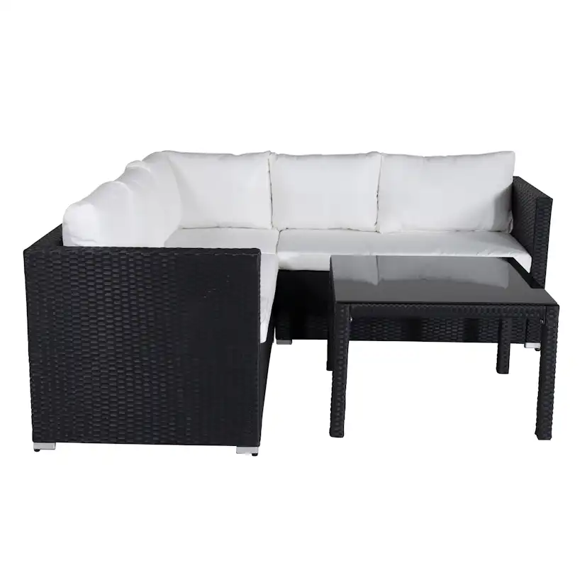 Kuba Sofa Set - Black Wicker White Cushion Svart/Vit