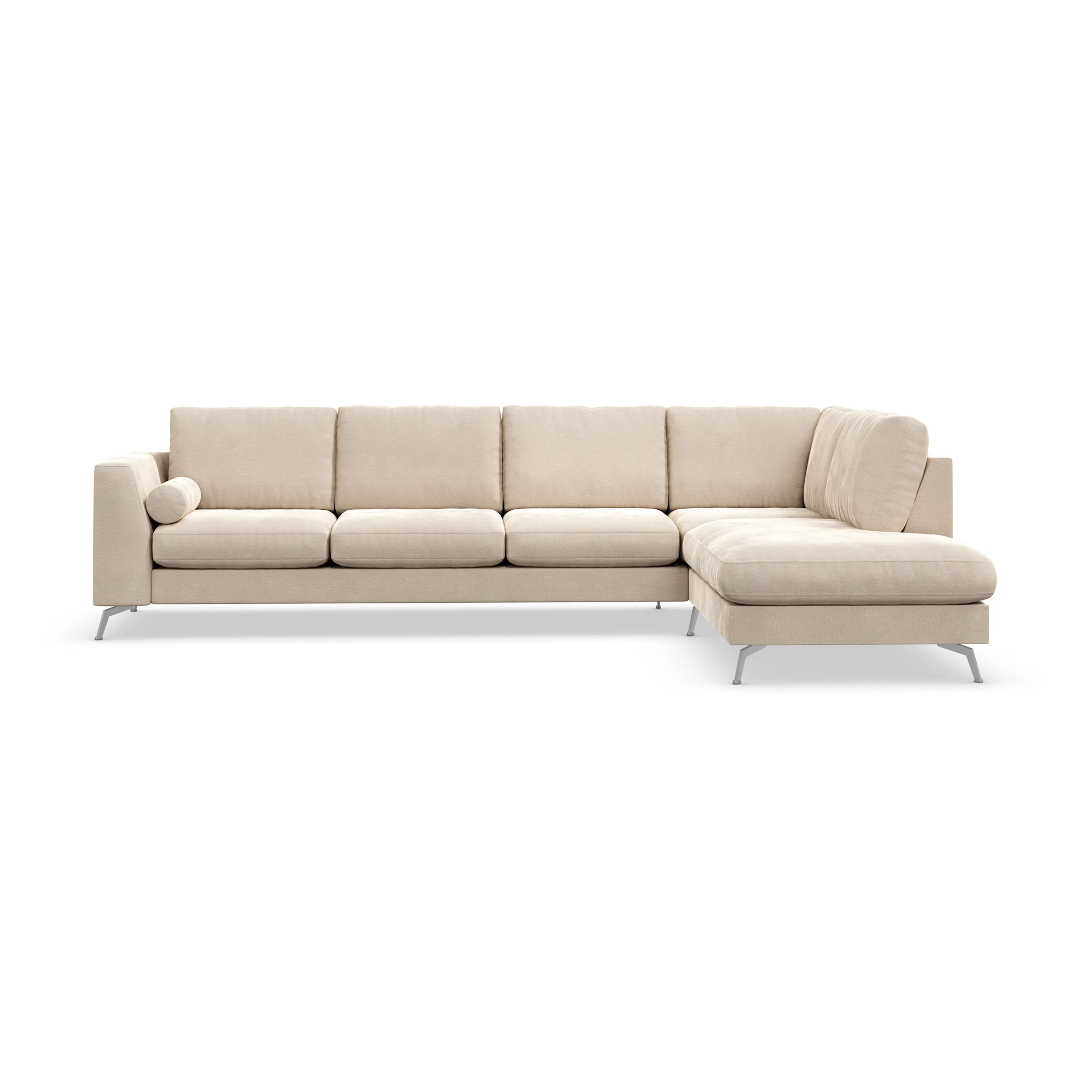 Ocean Lyx 4-sits Högervänd L-formad Schäslongsoffa i Sammet Orelie 11, Beige Sammet, Höger, Ocean Lyx Krom