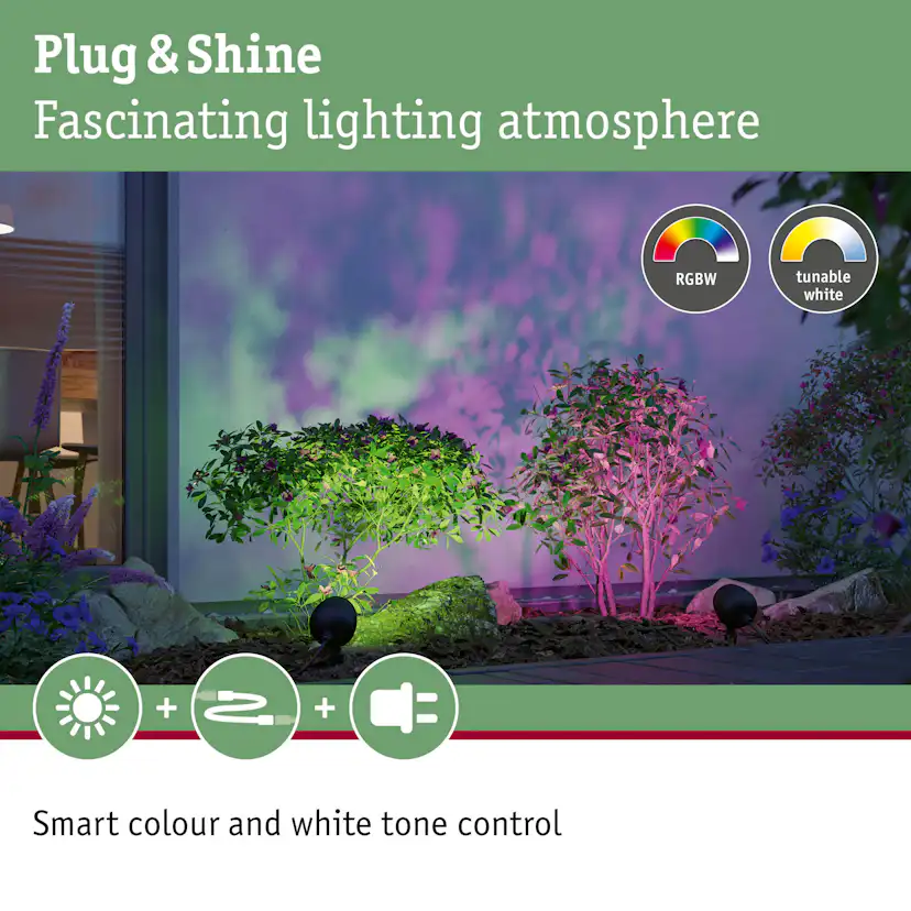 Spotlight Paulmann Kikolo Plug & Shine LED Smart Home Zigbee 3.0 IP65 24V Ljus: RGBW+