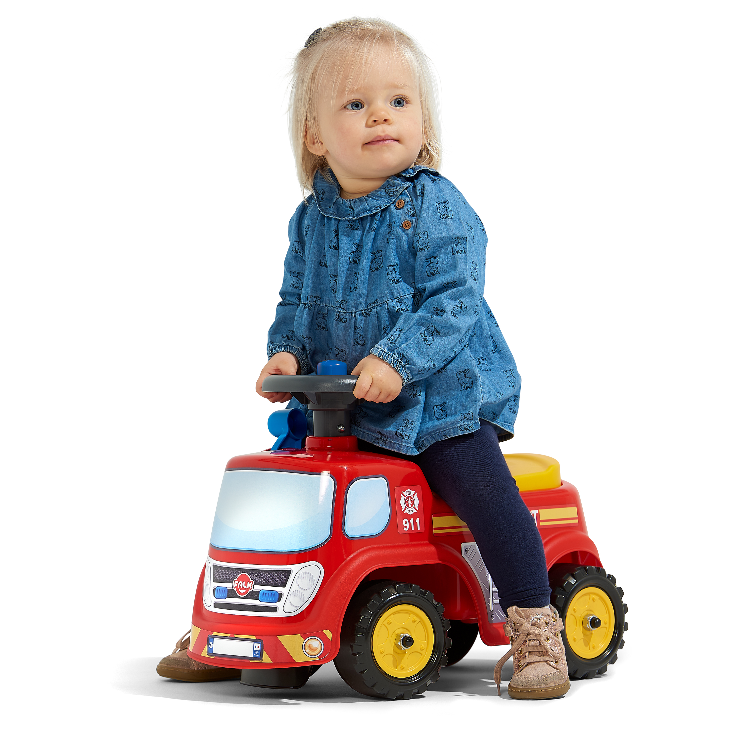 Sparkbil FALK Brandbil ride-on med förvaringsutrymme, ratt och tuta