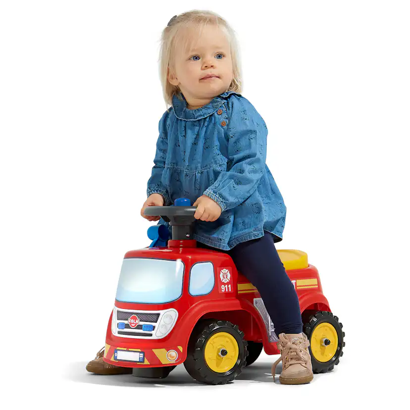Sparkbil FALK Brandbil ride-on med förvaringsutrymme, ratt och tuta