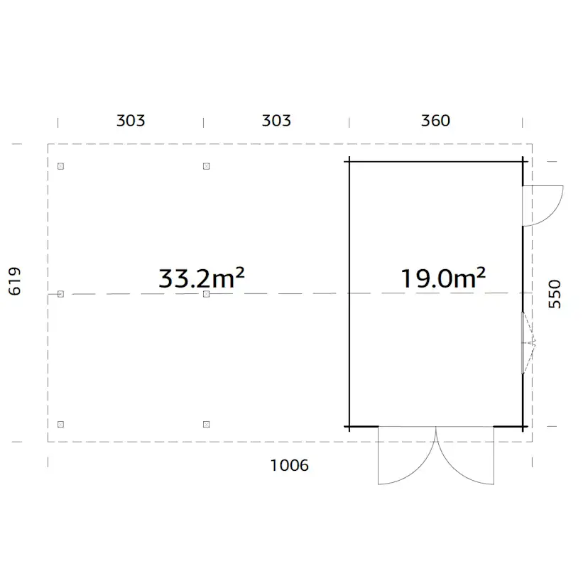 Garage Palmako Roger med Carport 53,1 m2 och Slagport
