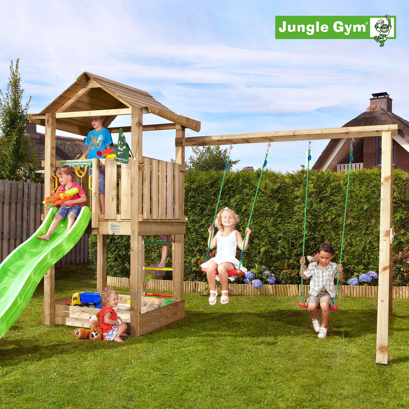Lektorn Jungle Gym House inkl. Swing Modul X'tra och rutschkana