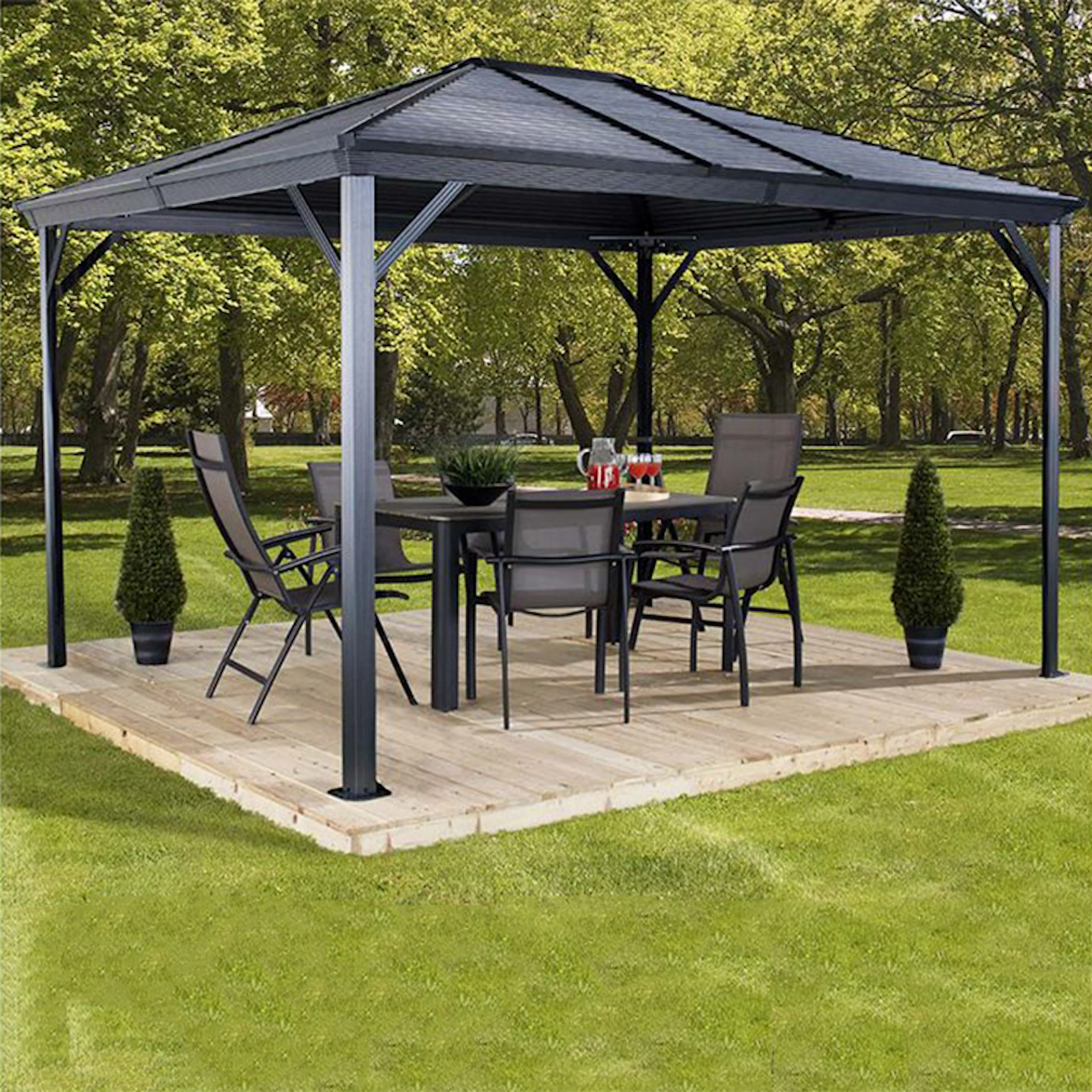 Ventura Pergola 12 kvm Area 12 m2, Stomme: Svart, Tak: Svart