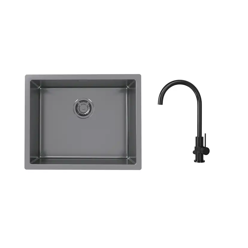 Diskho Stala Monarch-50 med Köksblandare Scandtap Steel Equip DxAntracit/Shadow