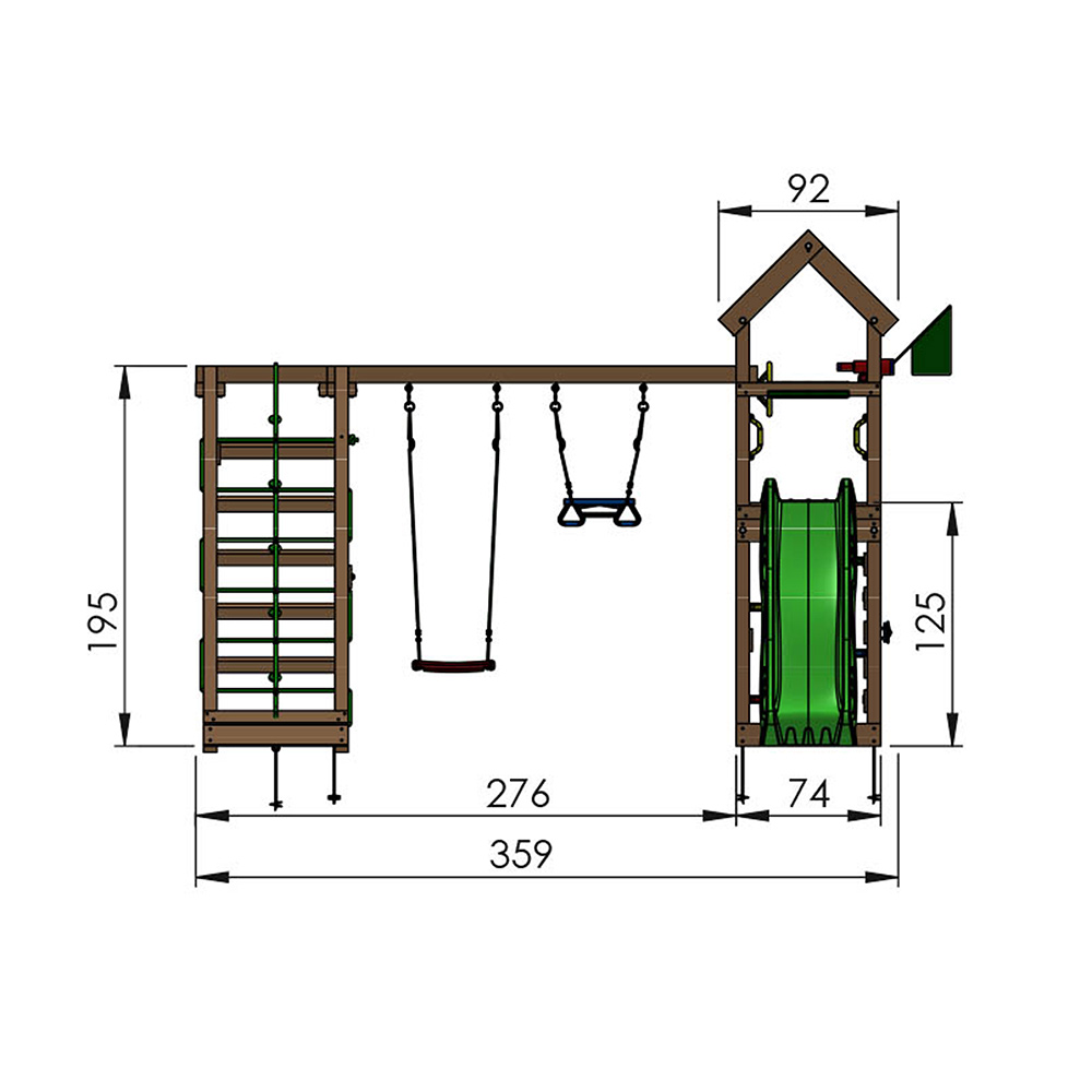 Jungle Gym Patio med klätterställning, 2 gungor och blå ruts Blå
