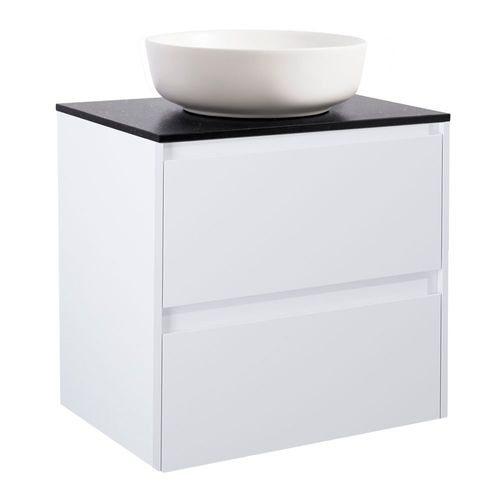 Luxor 60Vitm Bs Sv+Ts Rundvit Färg Tvättställsskåpet: Matt Vit, Färg Bänkskiva: Svart, Färg Tvättställ: Vit - B: 606 mm, H: 737 mm, D: 470 mm