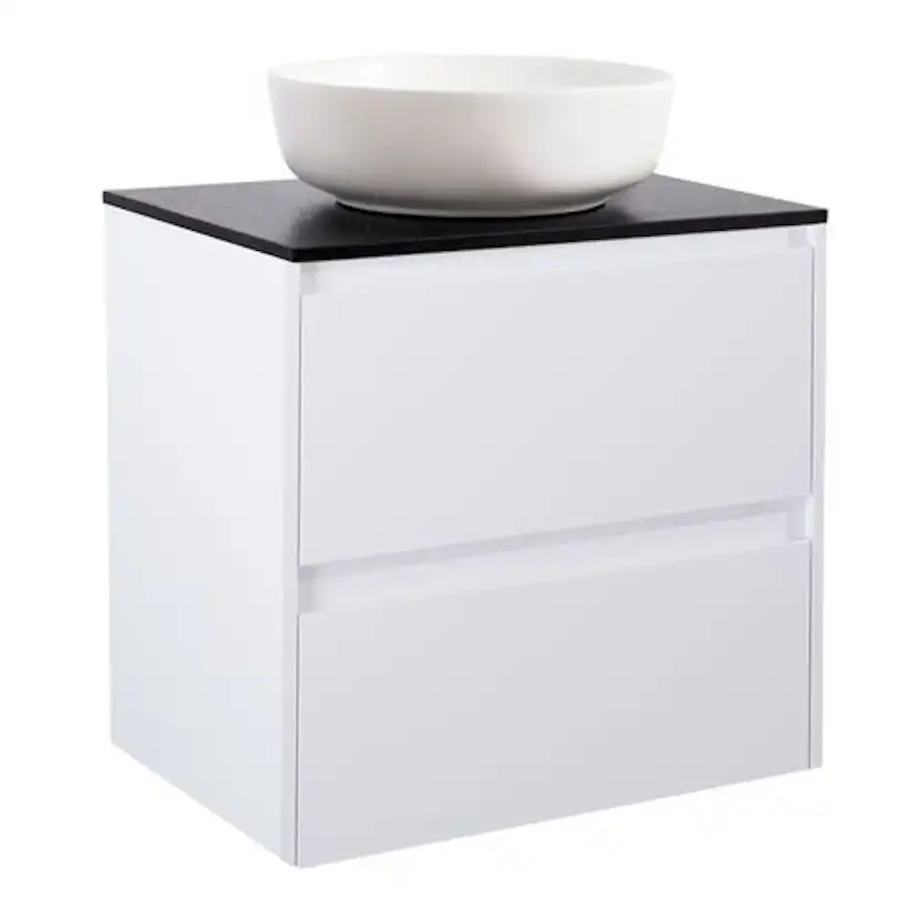 Luxor 60Vitm Bs Sv+Ts Rundvit Färg Tvättställsskåpet: Matt Vit, Färg Bänkskiva: Svart, Färg Tvättställ: Vit - B: 606 mm, H: 737 mm, D: 470 mm
