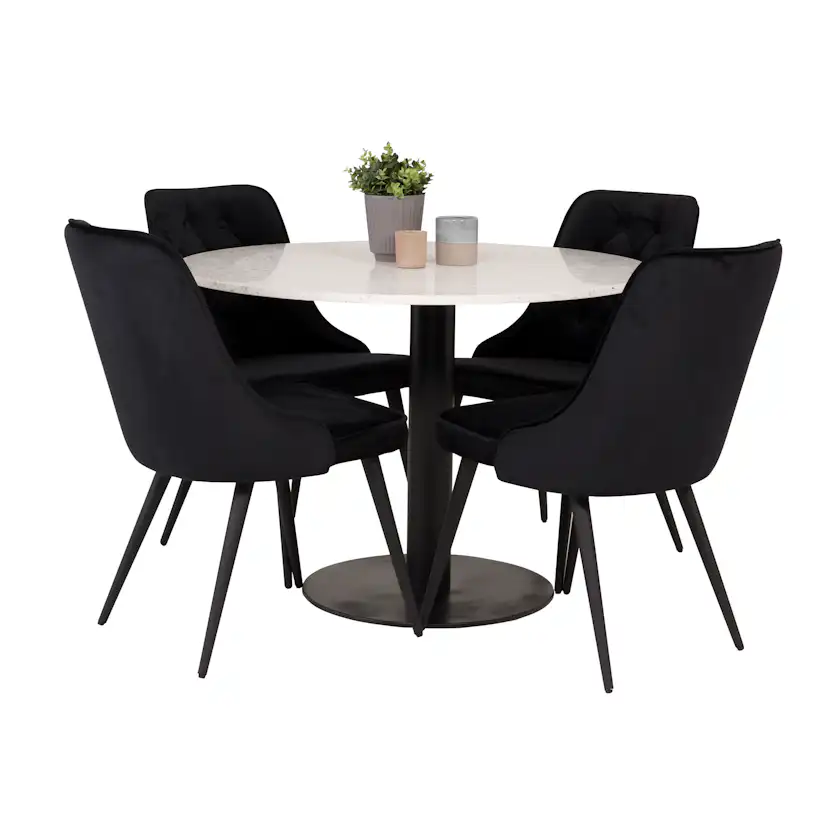 Matgrupp Venture Home Roxanna Vit Bord med 4 Vera Stolar Sammet