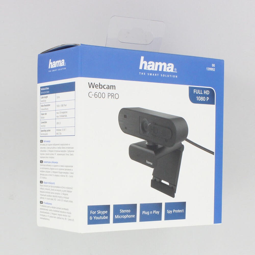 Webkamera Hama Full Hd Spy Protection 16:9 Stereo Svart