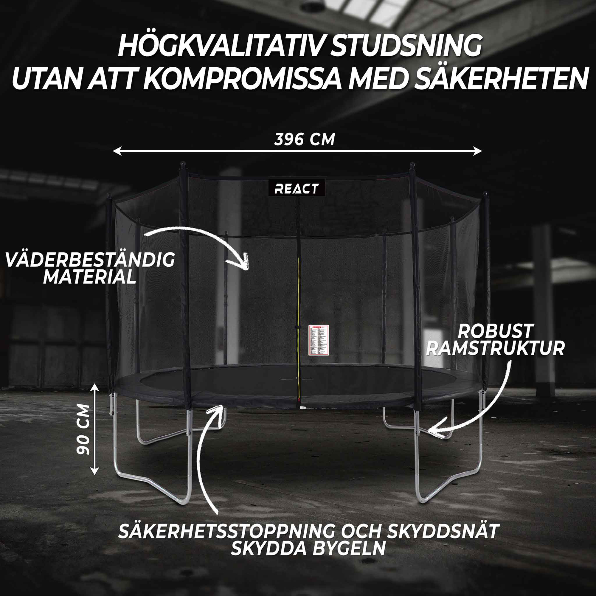 Studsmatta React med Skyddsnät 396 cm