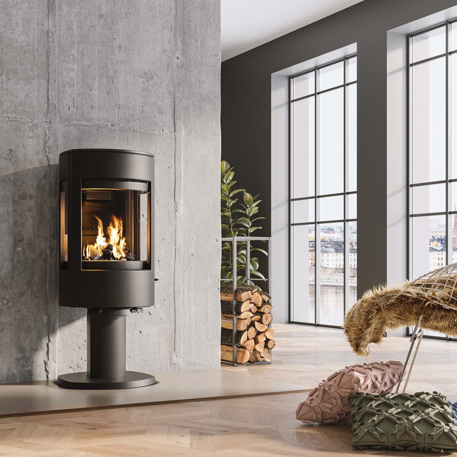 Vedkamin på Pelare Dovre Astro 4 Svart - Modern Braskamin