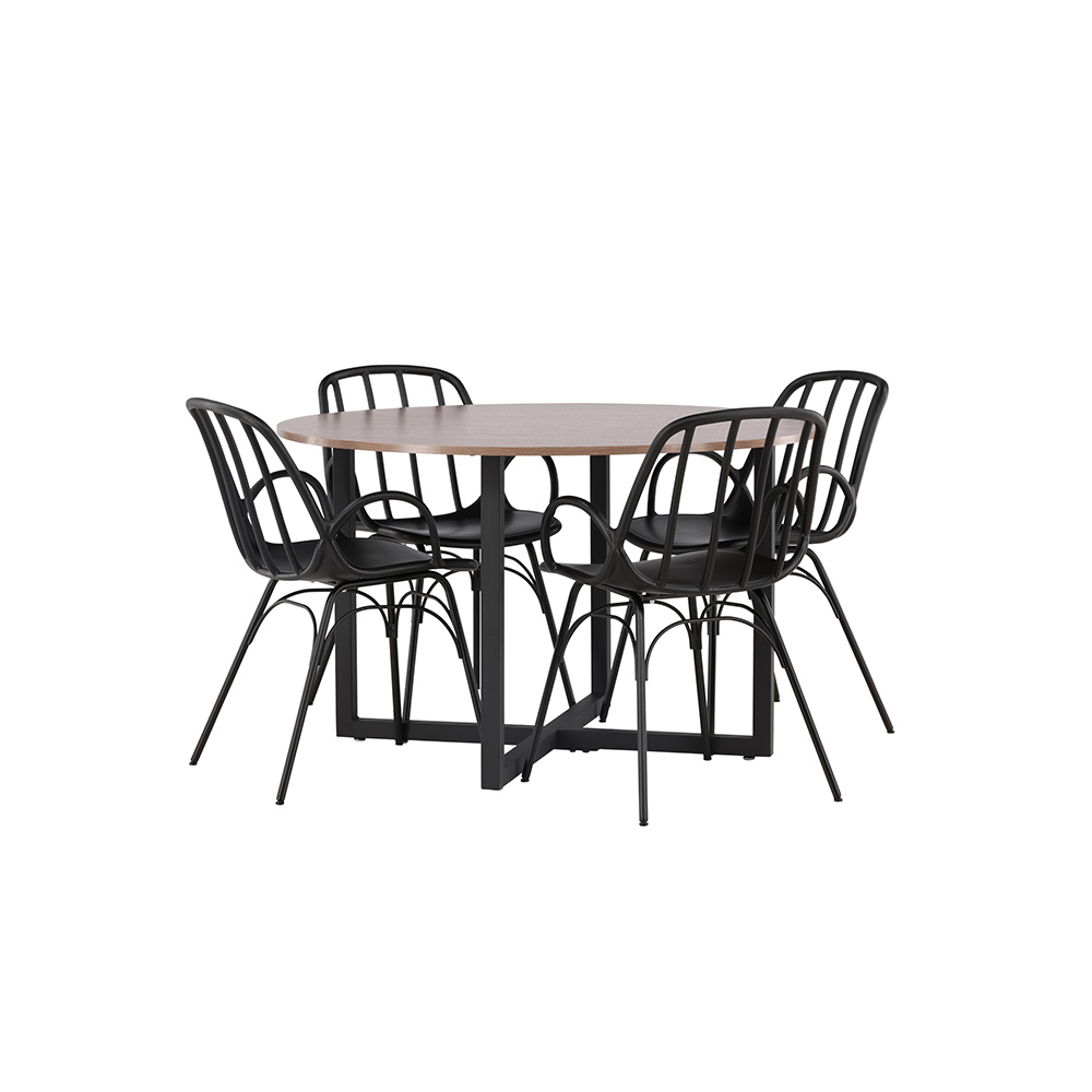 Matgrupp Venture Home Durango Ø 120 cm med 4 Dyrön Stolar