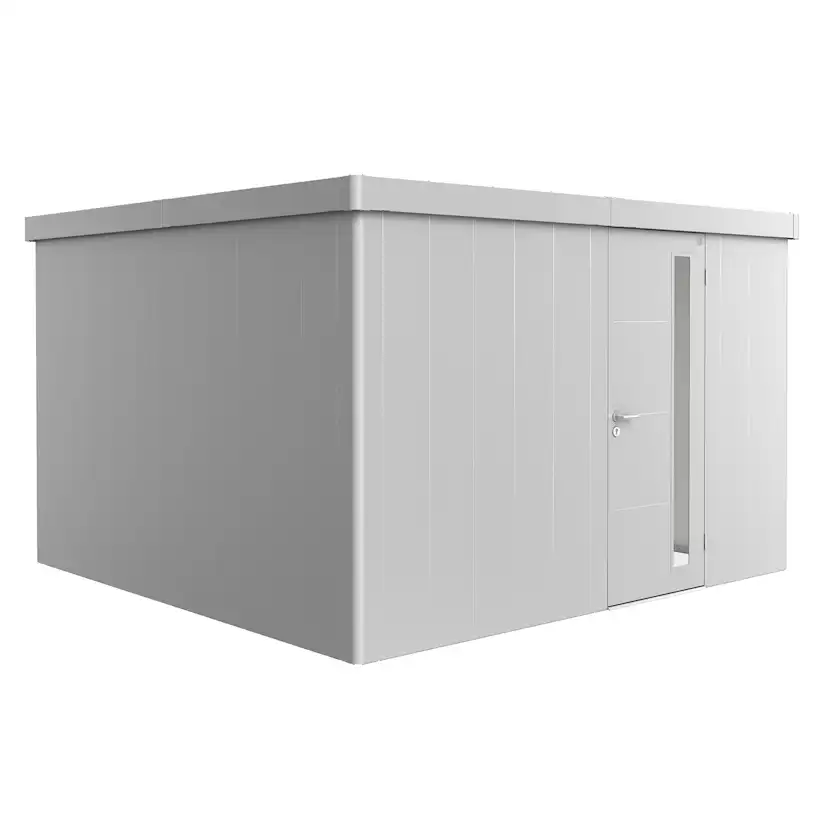 Trägård skjul Neo 4D med Standarddörr, metallic silver Silver