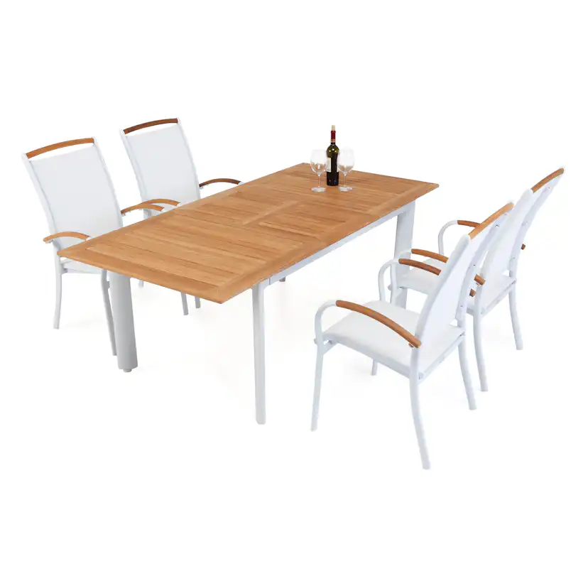 Matgrupp Hillerstorp Nydala 4 Karmstolar Teak/Vit