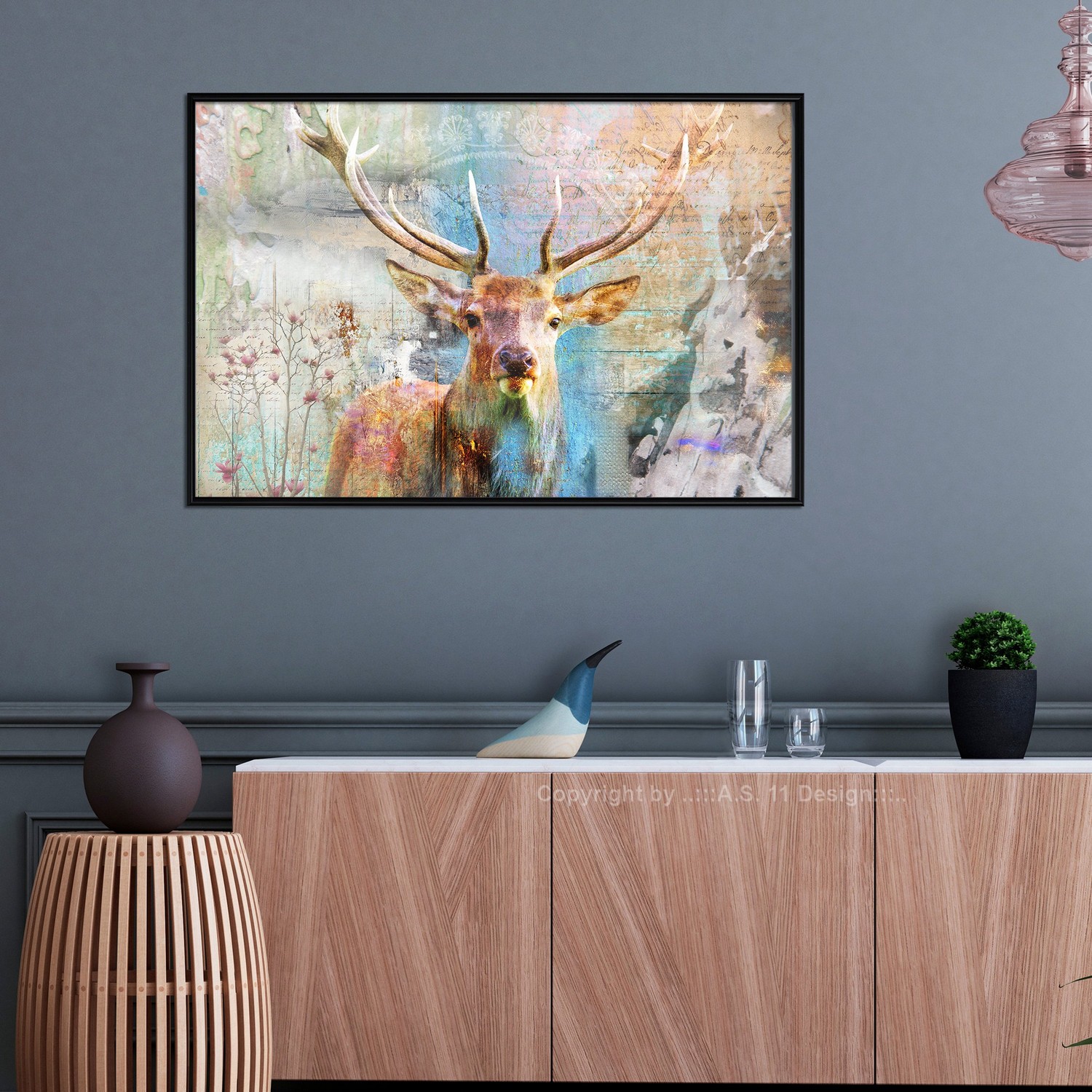 Poster Artgeist Affisch Deer on Wood