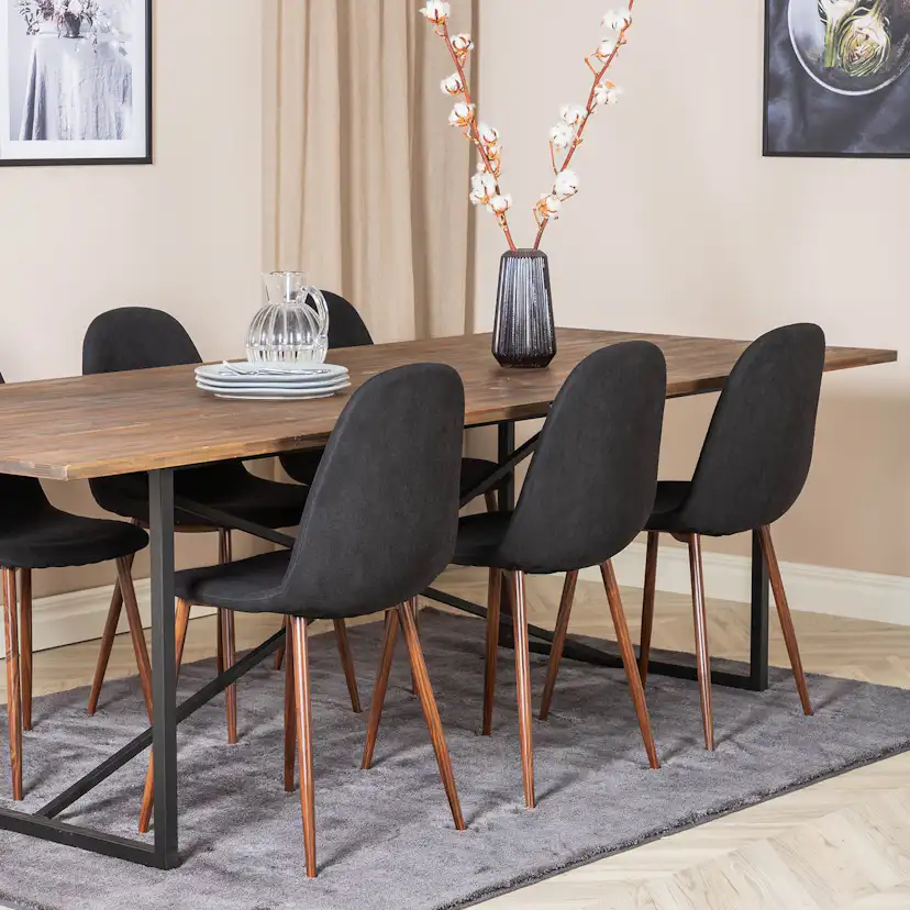 Padang Table - Dark Teak / Black+Polar Chair -Black Fabric_6 Teak/Svart/Valnöt